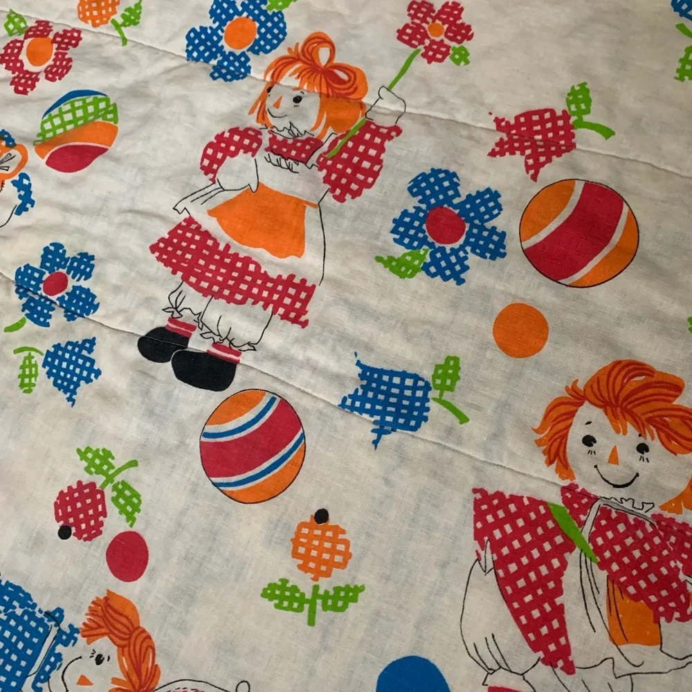 Vintage Handmade Raggedy Ann and Andy Toddler Small Throw thick Blanket 48.5x 29